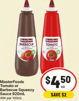 IGA MasterFoods Tomato or Barbecue Squeezy Sauce offer