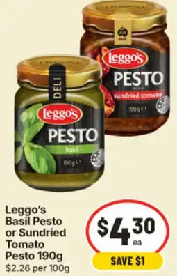 IGA Leggo's Basil Pesto or Sundried Tomato Pesto offer