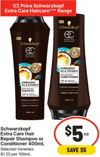 IGA Schwarzkopf Extra Care Hair Repair Shampoo or Conditioner offer