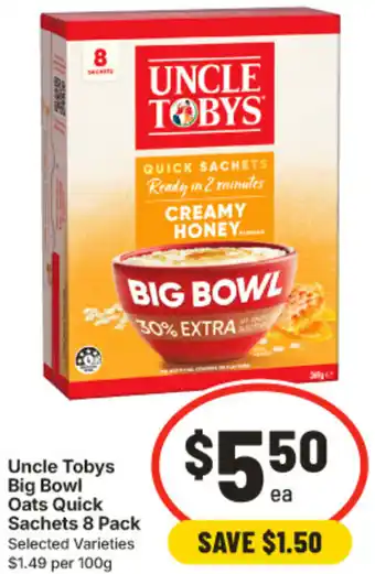 IGA Uncle Tobys Big Bowl Oats Quick Sachets offer