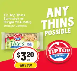 IGA Tip Top Thins Sandwich or Burger offer