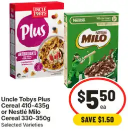 IGA Uncle Tobys Plus Cereal or Nestlé Milo Cereal offer