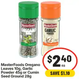 IGA MasterFoods Oregano Leaves, Garlic Powder or Cumin Seed Ground offer