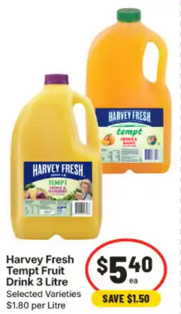 IGA Harvey Fresh Tempt Fruit Drink offer