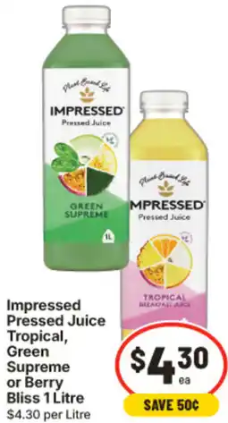 IGA Impressed Pressed Juice Tropical, Green Supreme or Berry Bliss offer