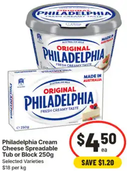 IGA Philadelphia Cream Cheese Spreadable Tub or Block offer