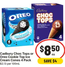 IGA Cadbury Choc Tops or Oreo Cookie Top Ice Cream Cones offer