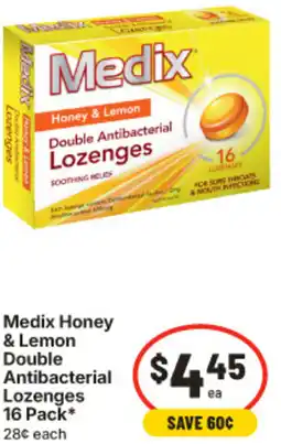 IGA Medix Honey & Lemon Double Antibacterial Lozenges offer
