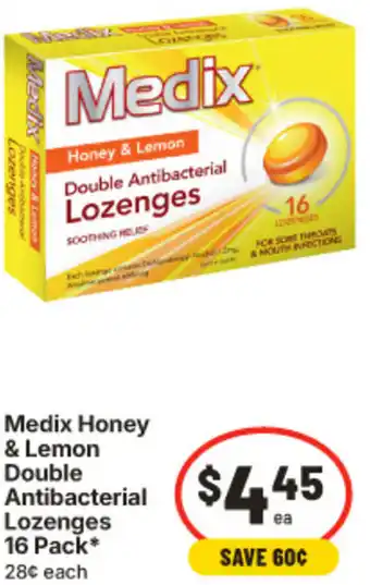 IGA Medix Honey & Lemon Double Antibacterial Lozenges offer
