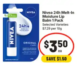 IGA Nivea 24h Melt-In Moisture Lip Balm offer