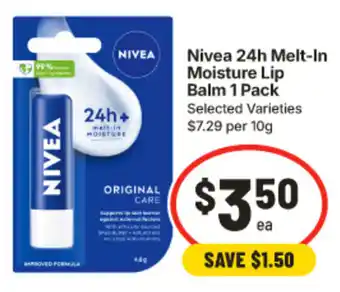IGA Nivea 24h Melt-In Moisture Lip Balm offer