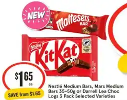 IGA Nestlé Medium Bars, Mars Medium Bars 35-50g or Darrell Lea Choc Logs offer