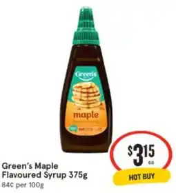 IGA Green's Maple Flavoured Syrup offer