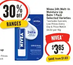 IGA Nivea 24h melt-in moisture lip balm offer