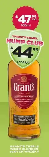 Thirsty Camel Grants triple wood blended scotch whisky offer