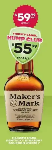 Thirsty Camel Makers mark kentucky straight bourbon whisky offer