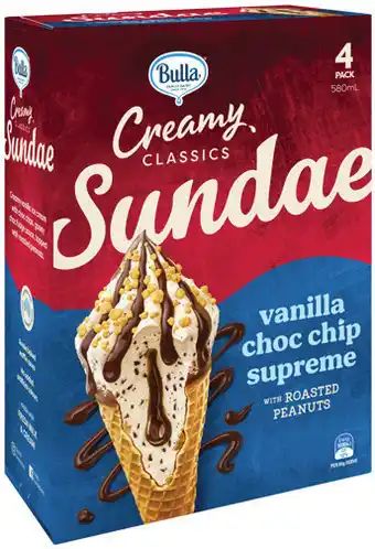 IGA Bulla Creamy Classics Sundae Ice Cream Cone Selected Varieties offer