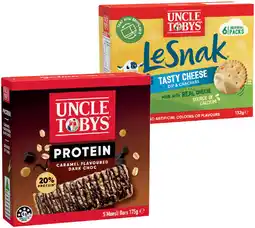 IGA Uncle Tobys Protein Bars 5 Pack or Le Snak 6 Pack Selected Varieties offer