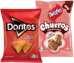 IGA Doritos Corn Chips 150‑170g or Twisties Churros Cinnamon Sugar 120g Selected Varieties offer