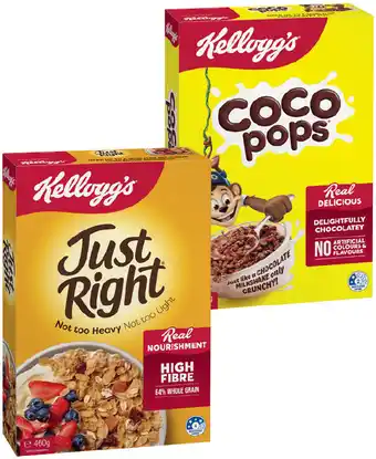 IGA Kellogg’s Cereal Coco Pops 320g, Just Right 460g or Froot Loops 285g offer