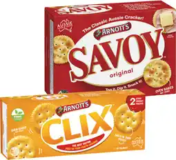 IGA Arnott’s Savoy 225g or Clix 250g Selected Varieties offer