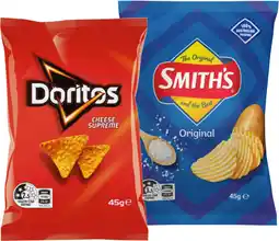 IGA Doritos Corn Chips, Smith’s Crinkle Cut Chips or Twisties 45g Selected Varieties offer