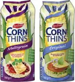 IGA Real Foods Corn Thins or Rice Thins 125‑150g Selected Varieties offer