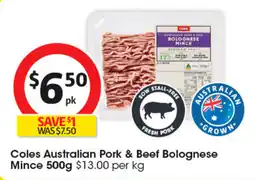 Coles Coles Australian Pork & Beef Bolognese Mince offer
