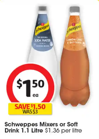 Coles Schweppes Mixers or Soft Drink offer