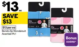 Woolworths Bonds Zip Wondersuit Assorted offer