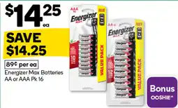 Woolworths Energizer Max Batteries AA or AAA offer