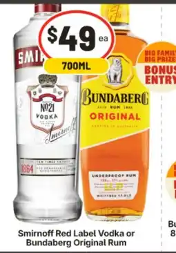 IGA Smirnoff Red Label Vodka or Bundaberg Original Rum offer