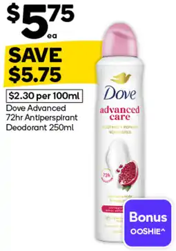 Woolworths Dove Advanced care Antiperspirant Deodorant offer