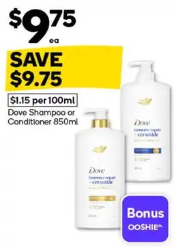 Woolworths Dove Shampoo or Conditioner offer