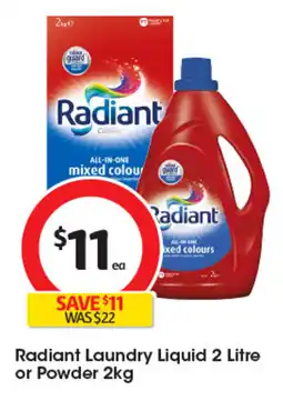Coles Radiant Laundry Liquid 2 Litre or Powder 2kg offer