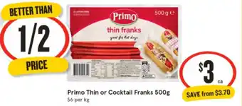 IGA Primo Thin or Cocktail Franks offer
