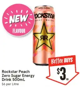 IGA Rockstar Peach Zero Sugar Energy Drink offer