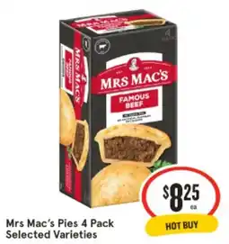 IGA Mrs Mac's Pies 4 Pack Selected Varieties offer