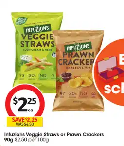 Coles Infuzions Veggie Straws or Prawn Crackers offer