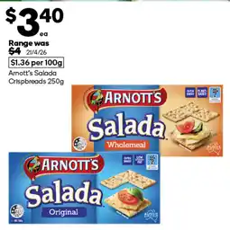 Woolworths Arnott's Salada Wholemeal offer