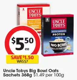 Coles Uncle Tobys Big Bowl Oats Sachets offer