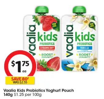 Coles Vaalia Kids Probiotics Yoghurt Pouch offer