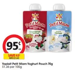 Coles Yoplait Petit Miam Yoghurt Pouch offer