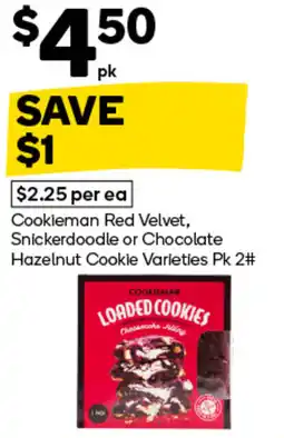 Woolworths Cookieman Red Velvet Snickerdoodle or Chocolate Hazelnut Cookie Varieties offer