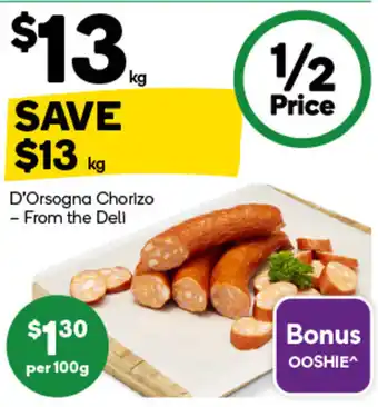 Woolworths D'Orsogna Chorizo offer