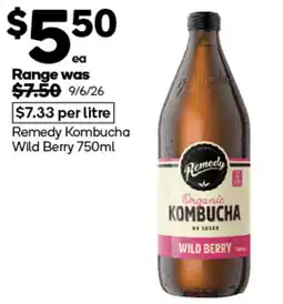 Woolworths Remedy Kombucha Wild Berry offer