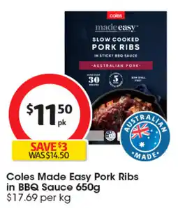 Coles Coles Made Easy Pork Ribs in BBQ Sauce offer