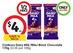 Coles Cadbury Dairy Milk PB&J Block Chocolate offer