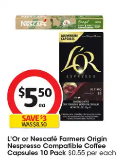 Coles L'Or or Nescafé Farmers Origin Nespresso Compatible Coffee Capsules offer