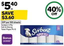 Woolworths Sorbent 3 Ply Soft & Strong Toilet Paper offer